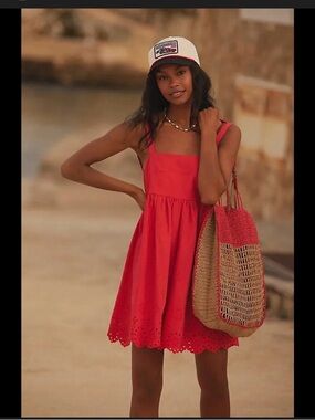 NEW NWT Maeve Anthropologie Red Eyelet Sleeveless Romper - Small